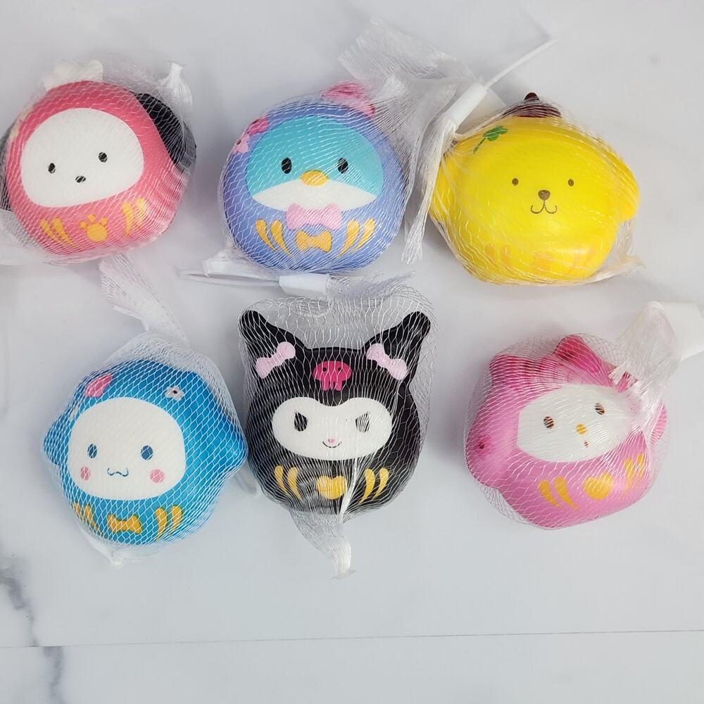 Pack of 6 Squishy Toys, Sanrio Characters - Kuromi, Hello Kitty and friends
